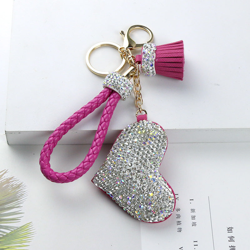 Wholesale Diamond Studded Peach Heart Tassel Leather Keychain